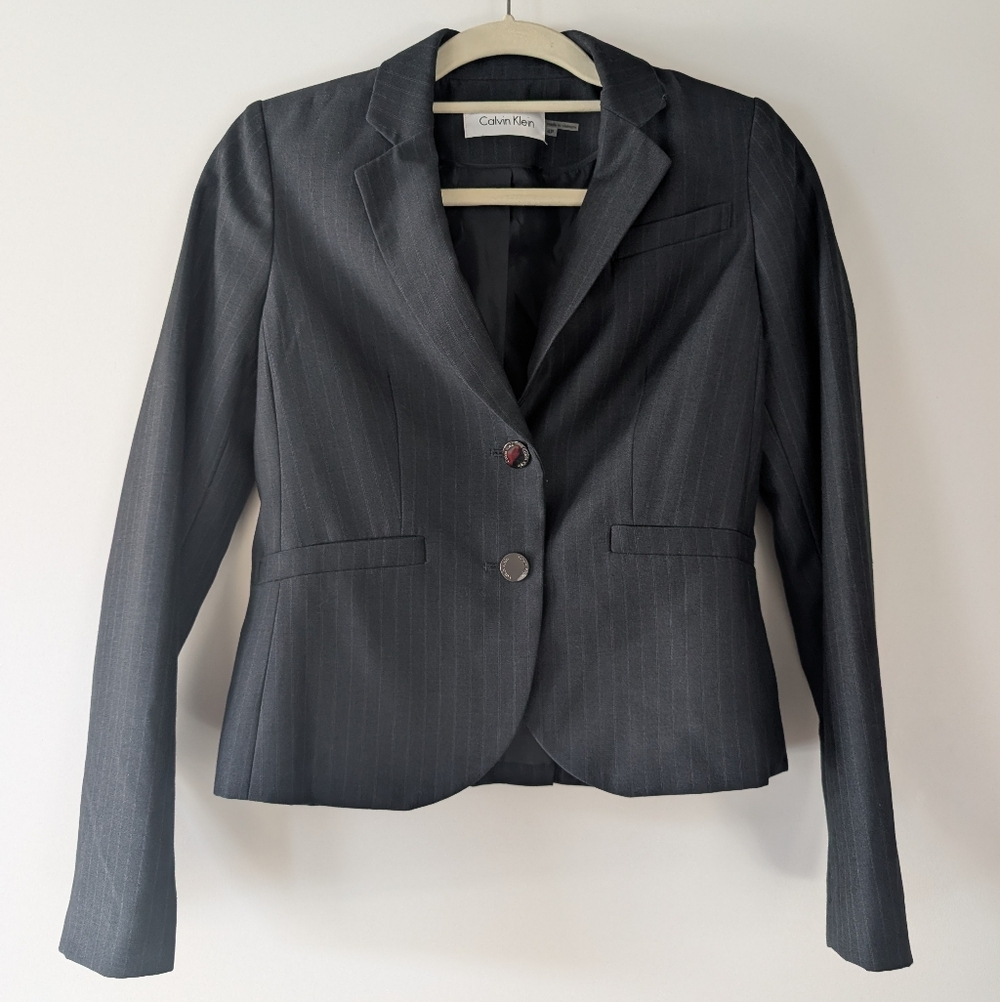 Calvin Klein Women's Charcoal Pinstripe Fitted Blazer